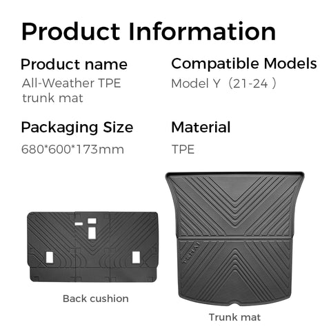 Rear Trunk Mats For Tesla Model Y （5 Seats 2021-2024 Model Y）